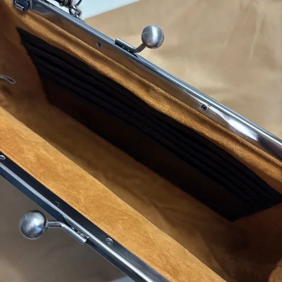 Patricia Nash Black Floral Embossed Leather Clutch with Chain - Picture 2 of 3